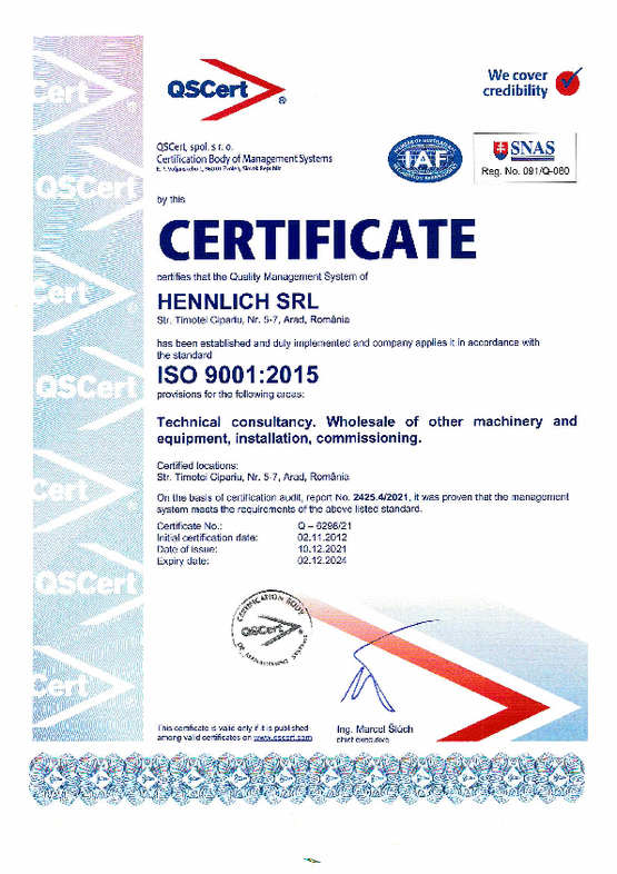 ISO 9001: 2015 HENNLICH