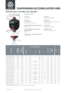 Acumulator hidraulic cu diafragma HMS ECO - Fisa tehnica